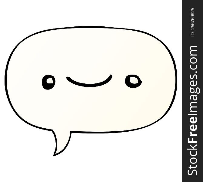 Happy Cartoon Face And Speech Bubble In Smooth Gradient Style