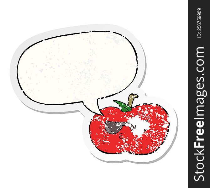 Cartoon Cool Apple And Speech Bubble Distressed Sticker