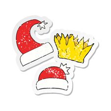 Retro Distressed Sticker Of A Cartoon Christmas Hats Royalty Free Stock Images
