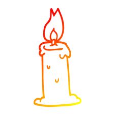 Warm Gradient Line Drawing Cartoon Burning Candle Stock Photo