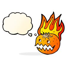 Cartoon Flaming Pumpkin With Thought Bubble Royalty Free Stock Photo