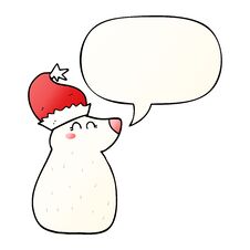 Cartoon Bear Wearing Christmas Hat And Speech Bubble In Smooth Gradient Style Royalty Free Stock Image