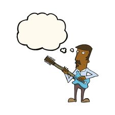 Cartoon Man Playing Electric Guitar With Thought Bubble Stock Photography