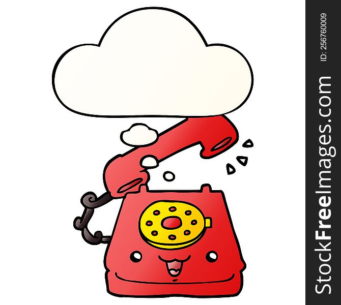 cute cartoon telephone with thought bubble in smooth gradient style