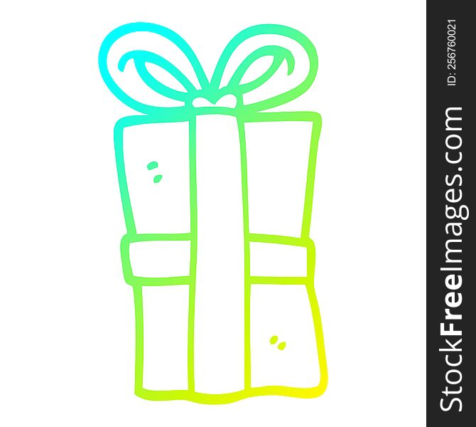 Cold Gradient Line Drawing Cartoon Christmas Present