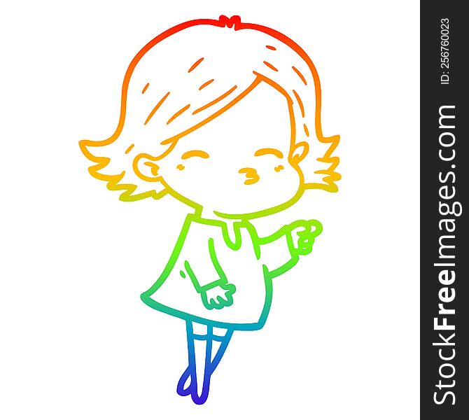 Rainbow Gradient Line Drawing Cartoon Woman Pointing