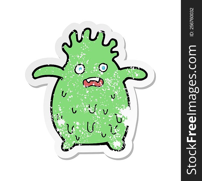 retro distressed sticker of a cartoon funny slime monster