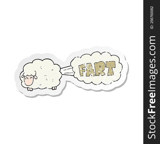 Retro Distressed Sticker Of A Cartoon Farting Sheep