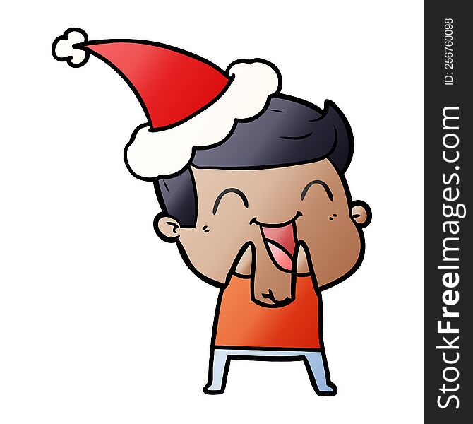 Gradient Cartoon Of A Man Laughing Wearing Santa Hat