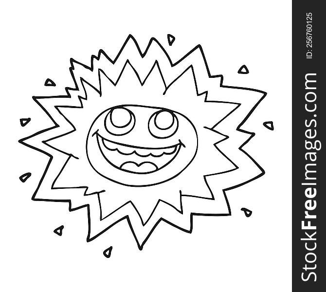 happy freehand drawn black and white cartoon sun. happy freehand drawn black and white cartoon sun