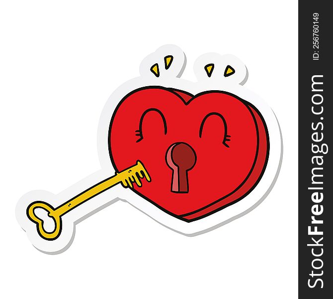 Sticker Of A Cartoon Heart With Key