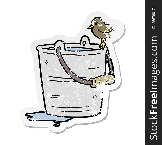 distressed sticker of a cartoon bucket of water