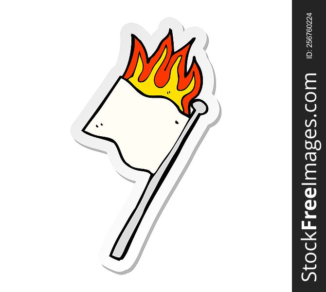 sticker of a cartoon burning white flag