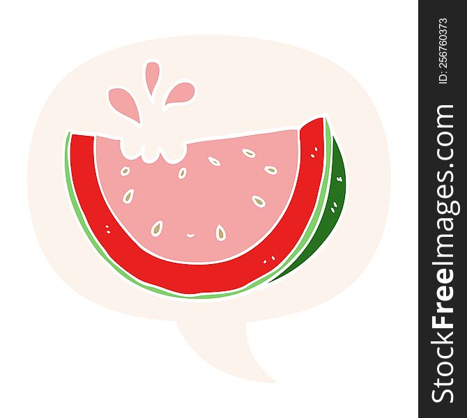 cartoon watermelon with speech bubble in retro style