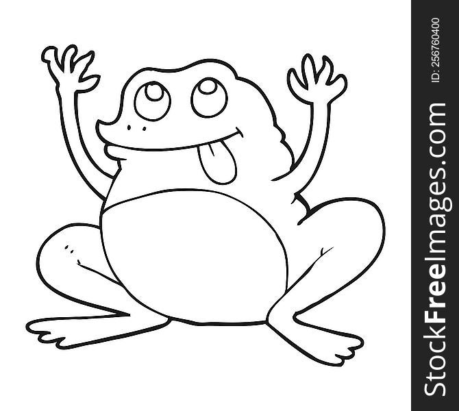 funny freehand drawn black and white cartoon frog. funny freehand drawn black and white cartoon frog