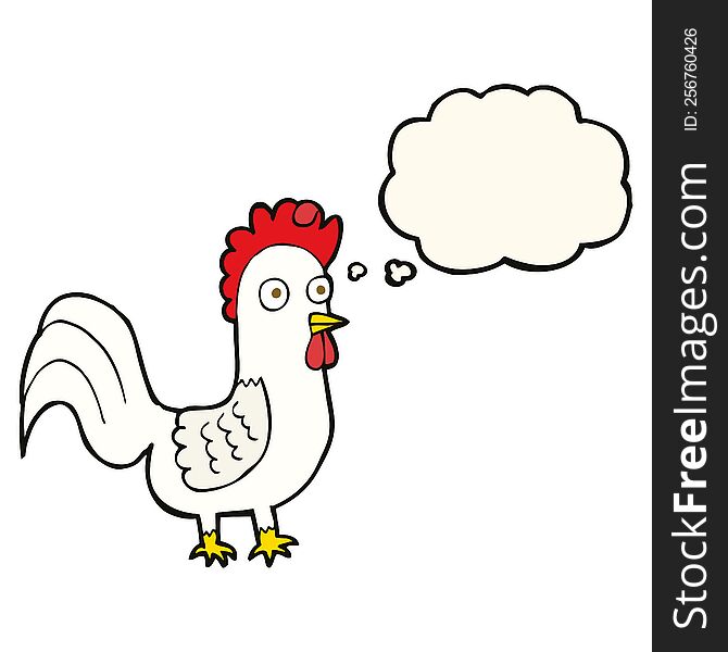 cartoon rooster with thought bubble