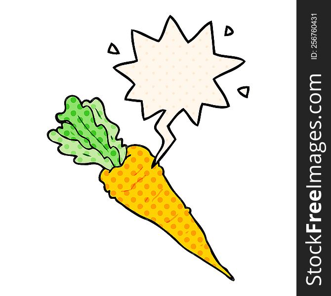 Cartoon Carrot And Speech Bubble In Comic Book Style