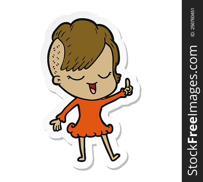 sticker of a happy cartoon girl