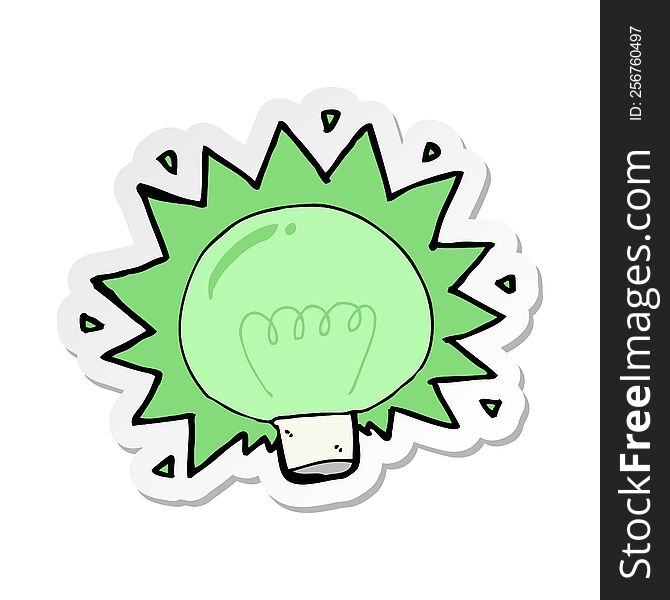 sticker of a cartoon flashing green light bulb