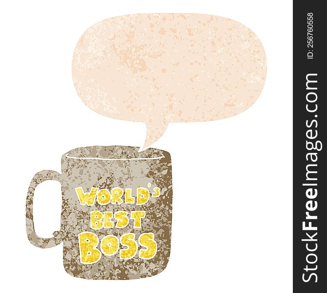 Worlds Best Boss Mug And Speech Bubble In Retro Textured Style