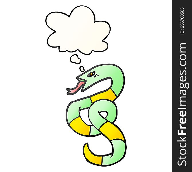 Cartoon Snake And Thought Bubble In Smooth Gradient Style