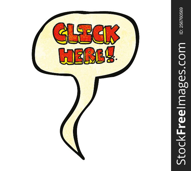 Speech Bubble Textured Cartoon Click Here Word Symbol