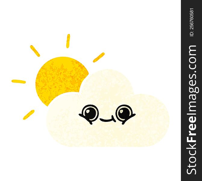 Retro Illustration Style Cartoon Sun And Cloud