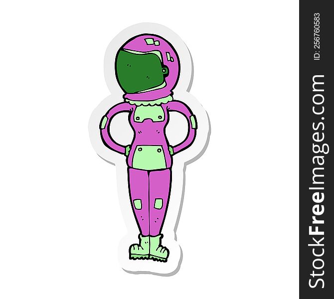 sticker of a cartoon female astronaut