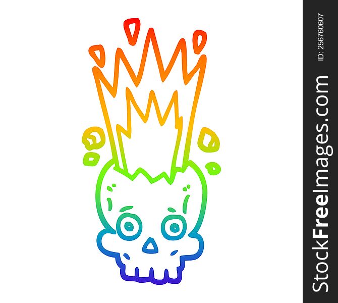 Rainbow Gradient Line Drawing Cartoon Exploding Skull