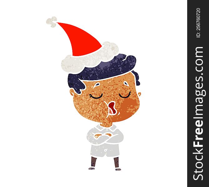 Retro Cartoon Of A Man Talking Wearing Santa Hat