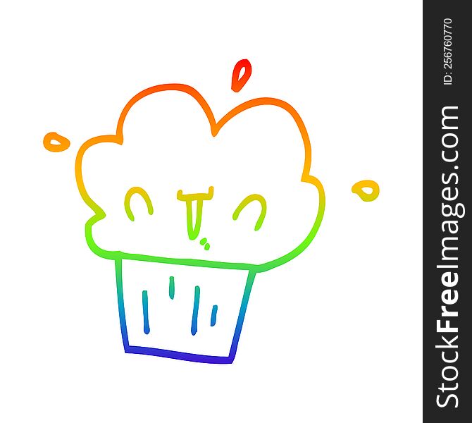 rainbow gradient line drawing of a cartoon cupcake