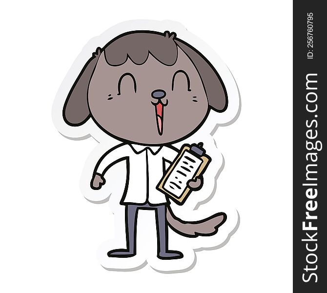 sticker of a cute cartoon dog wearing office shirt