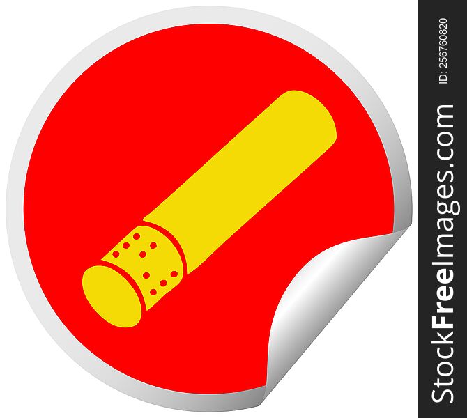 circular peeling sticker cartoon of a cigarette stick
