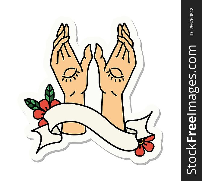 Tattoo Sticker With Banner Of Mystic Hands