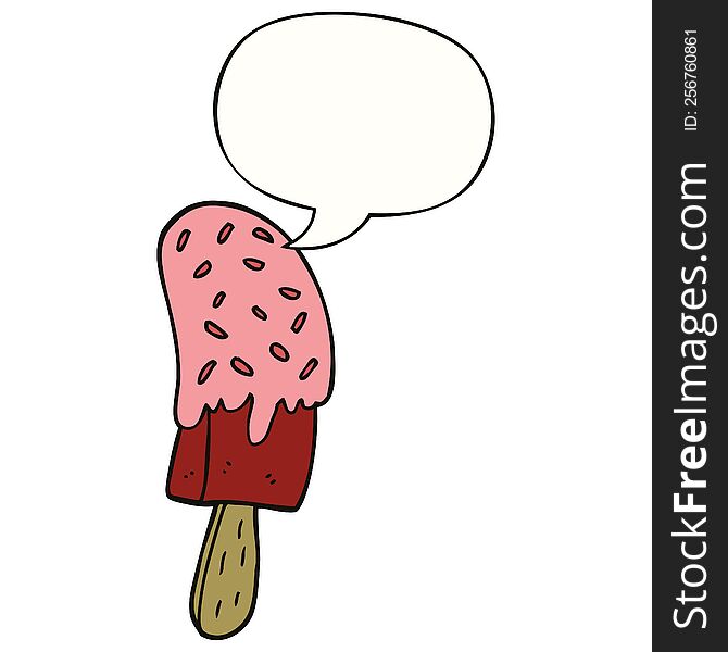 Cartoon Ice Cream Lolly And Speech Bubble