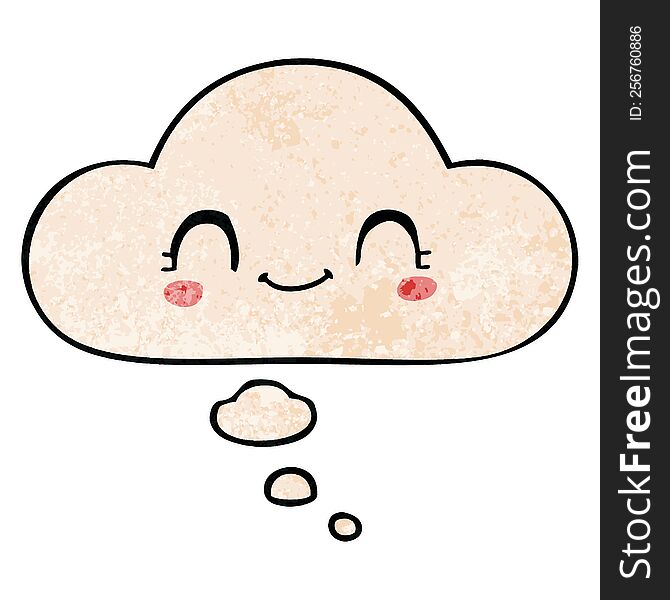 Cute Cartoon Face And Thought Bubble In Grunge Texture Pattern Style