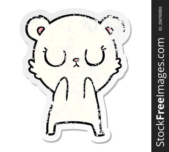 Distressed Sticker Of A Peaceful Cartoon Polar Bear