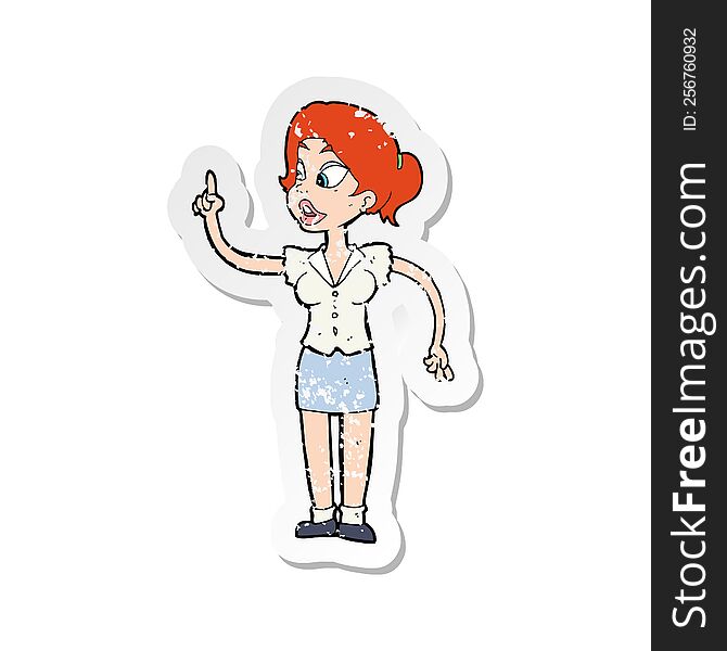 Retro Distressed Sticker Of A Cartoon Woman With Great Idea