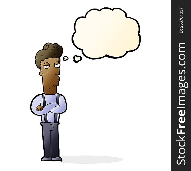 cartoon unimpressed man with thought bubble