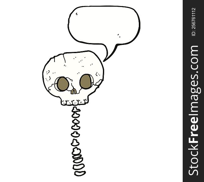 cartoon spooky skull and spine with speech bubble