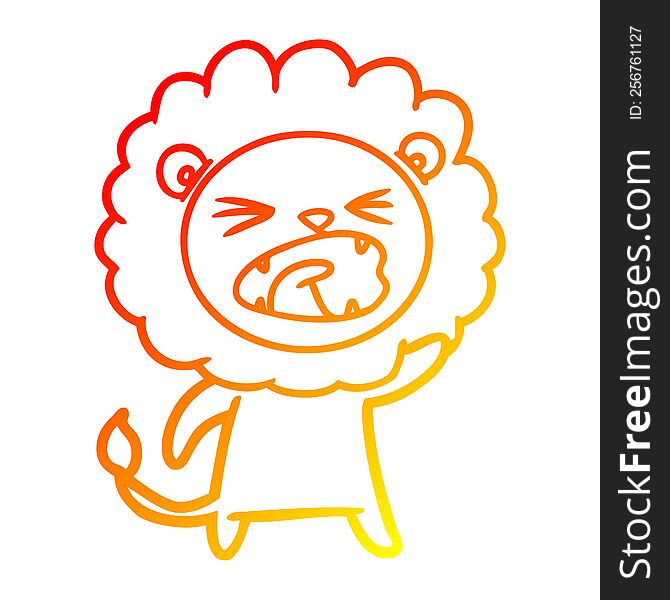 Warm Gradient Line Drawing Cartoon Angry Lion
