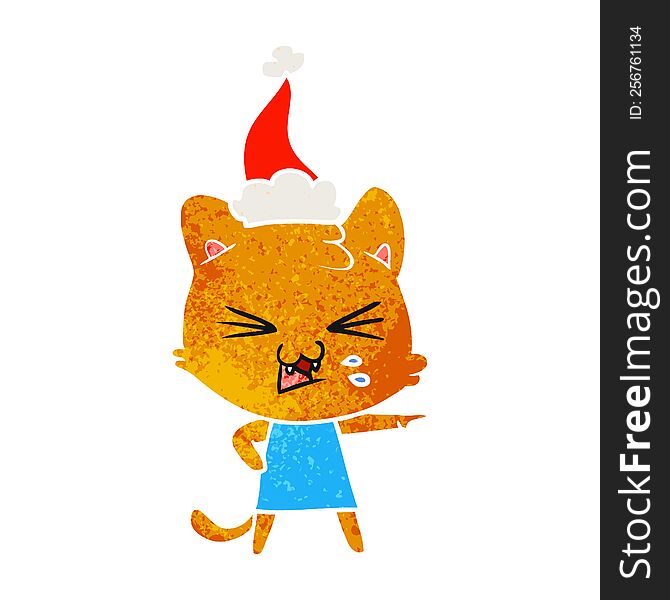 Retro Cartoon Of A Hissing Cat Wearing Santa Hat
