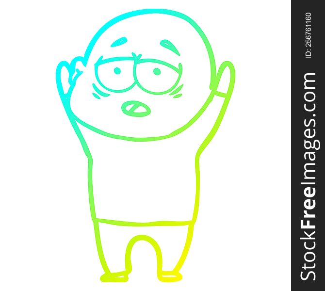 Cold Gradient Line Drawing Cartoon Tired Bald Man