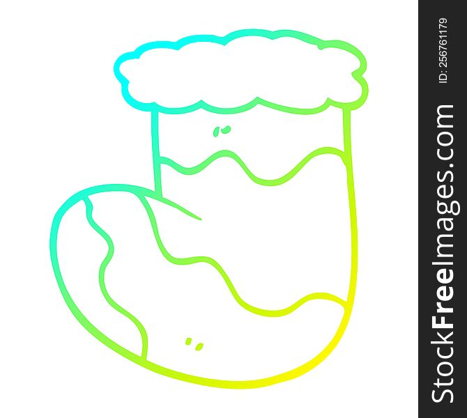 cold gradient line drawing of a cartoon christmas stocking