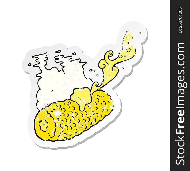 retro distressed sticker of a cartoon corn on cob with butter