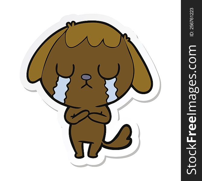 sticker of a cute cartoon dog crying