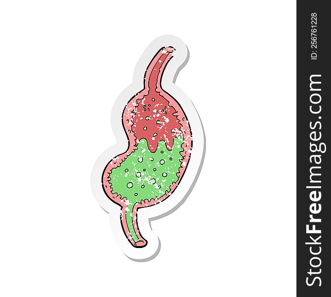 retro distressed sticker of a cartoon bubbling stomach