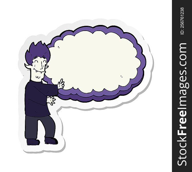 Sticker Of A Cartoon Vampire With Text Bubble