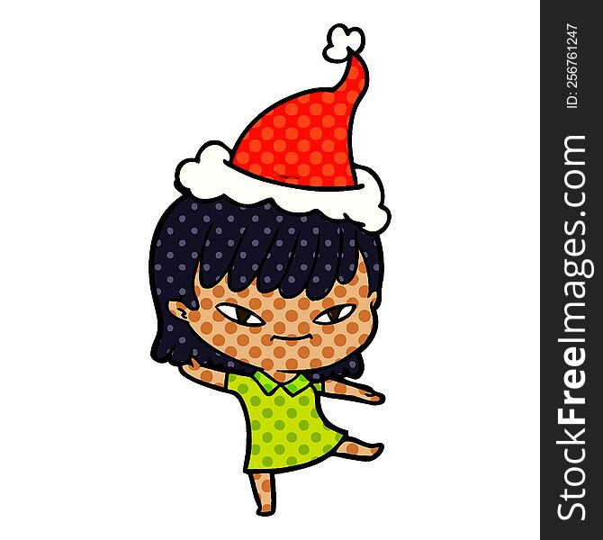 Comic Book Style Illustration Of A Woman Wearing Santa Hat