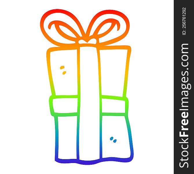 Rainbow Gradient Line Drawing Cartoon Christmas Present